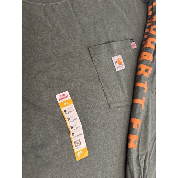 Carhartt Mens Green Flame Resistant Force Cotton Long Sleeve Shirt Medium CAT 2 - Picture 3 of 10
